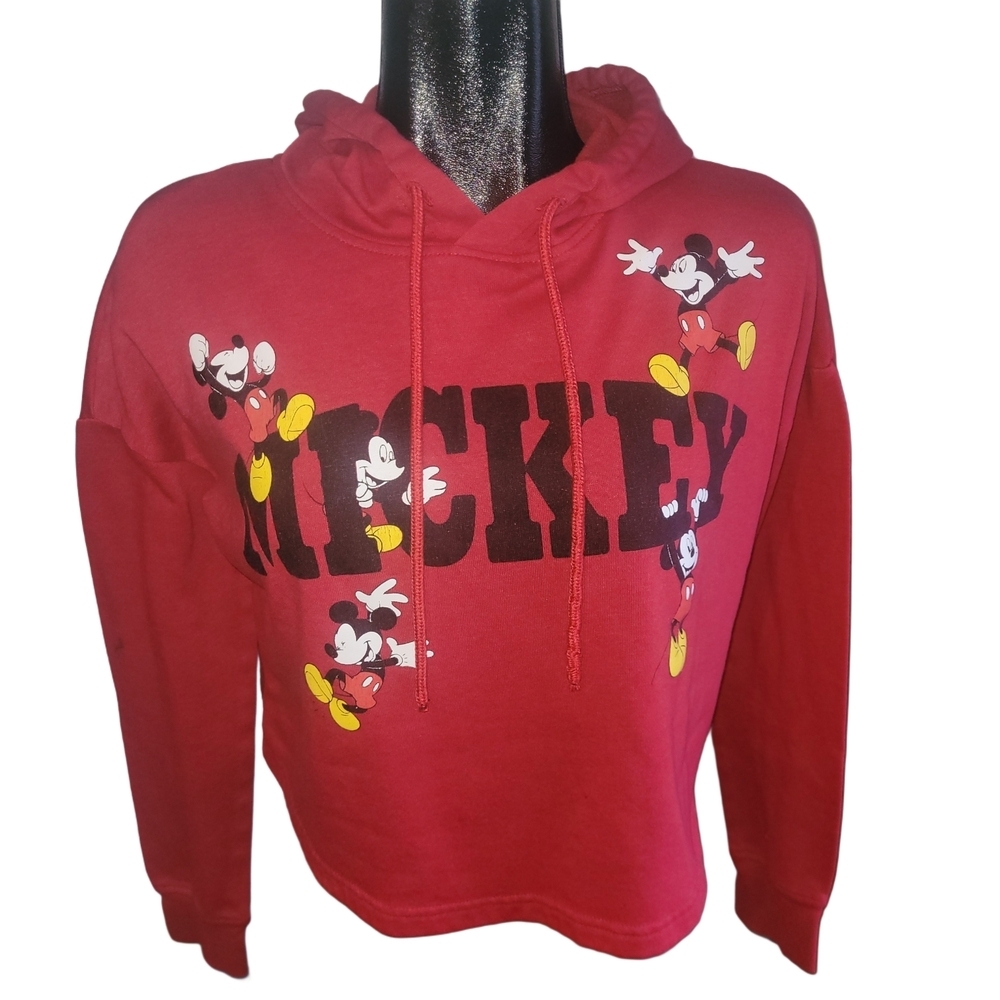 Disney Red Mickey Mouse Cropped Casual Drawstring Hoodie Size XS